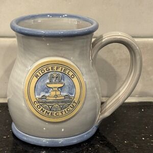 Deneen Pottery Ridgefield Connecticut Handthrown Mug Blue Cream Glaze 2019 USA